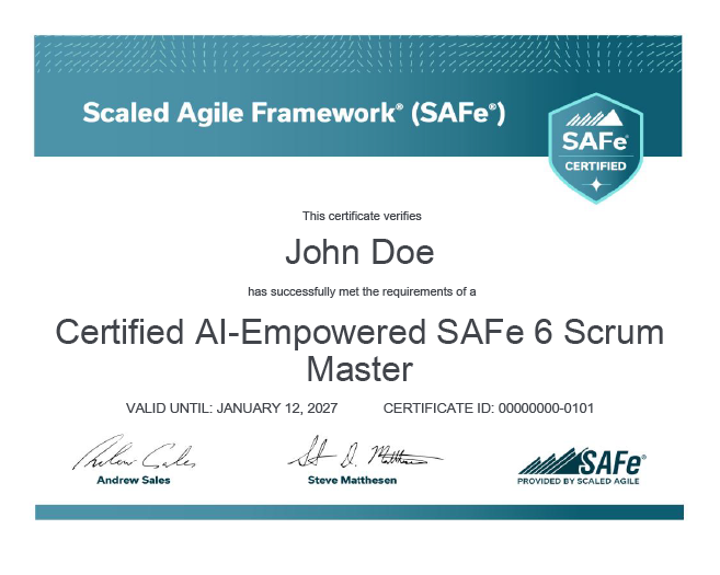 Sample AI-SSM certificate