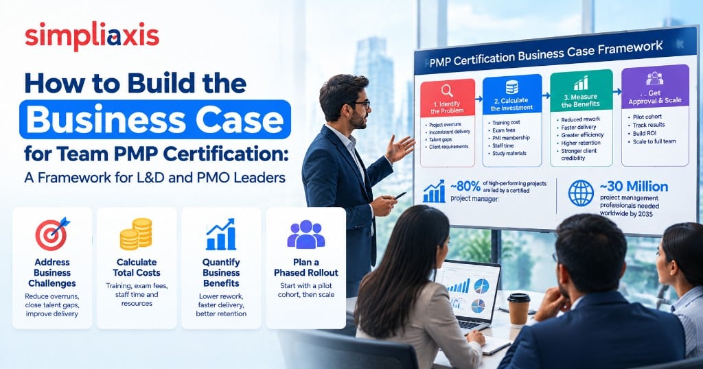 L&D manager presenting a business case for team PMP certification to company leadership